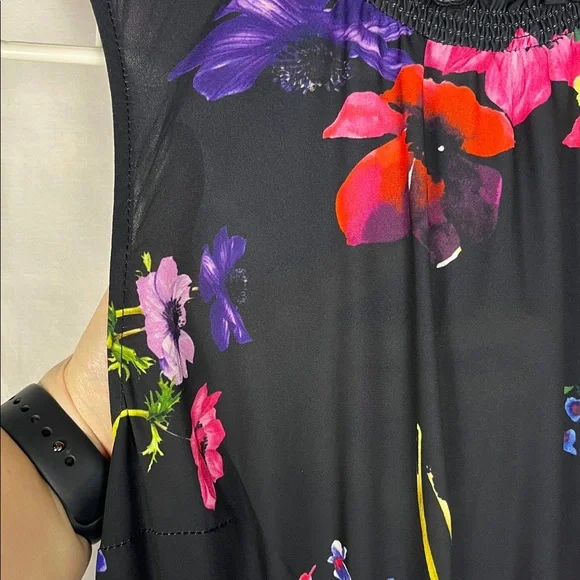 Modcloth Black Floral Mock Neck Sleeveless Midi Dress - Picture 6 of 8